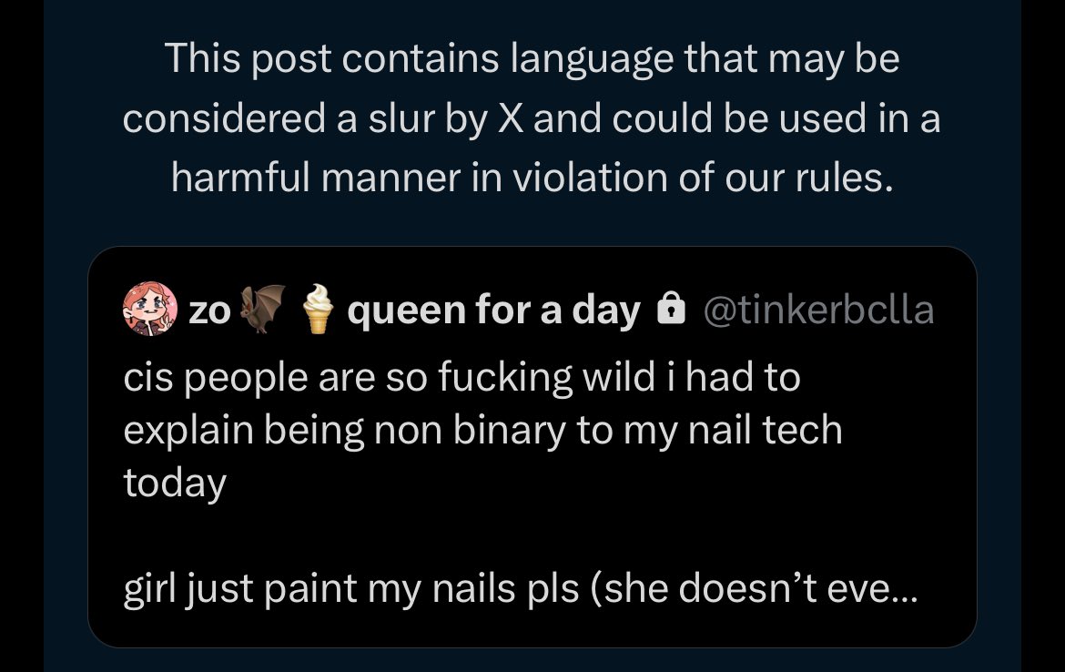 tinkerbclla's tweet photo. this might be the push to get me off of this app. c*s as a slur?????? wild. https://t.co/pCdjvDjjqq
