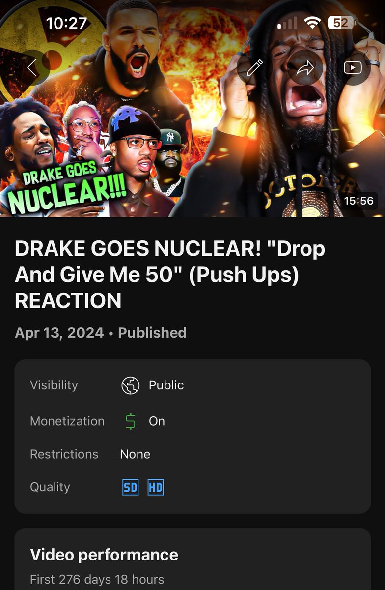Welp, here comes the bombshell: Ladies &amp; gents Drake &amp; UMG also didn’t claim my original Push Ups reaction either…sooooo?I kept the file buddy, for this exact day. So it’s ok when they do it for you but not Dot? Explain this…I need this tweet to get all the RT &amp; ❤️ cuz the