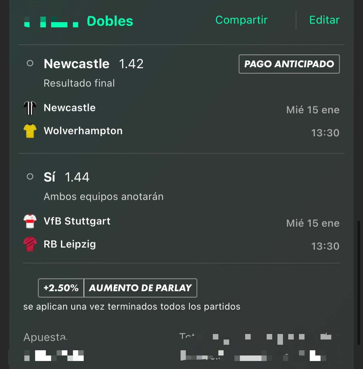 AZpicksVIP's tweet image. 15/01/25 
Dobles Futbol ⚽️⚽️
Newcastle ML 🏴󠁧󠁢󠁥󠁮󠁧󠁿 +AA 🇩🇪
Con toda la buena vibra para cobrar con momio positivo 😋🍀