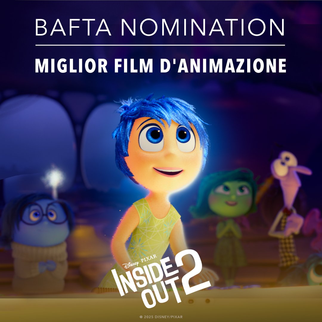 Congratulazioni al cast e alla troupe di #InsideOut2 per la loro nomination ai BAFTA Film Awards come miglior film d'animazione. 💛
#EEBAFTAs #Disney #Pixar