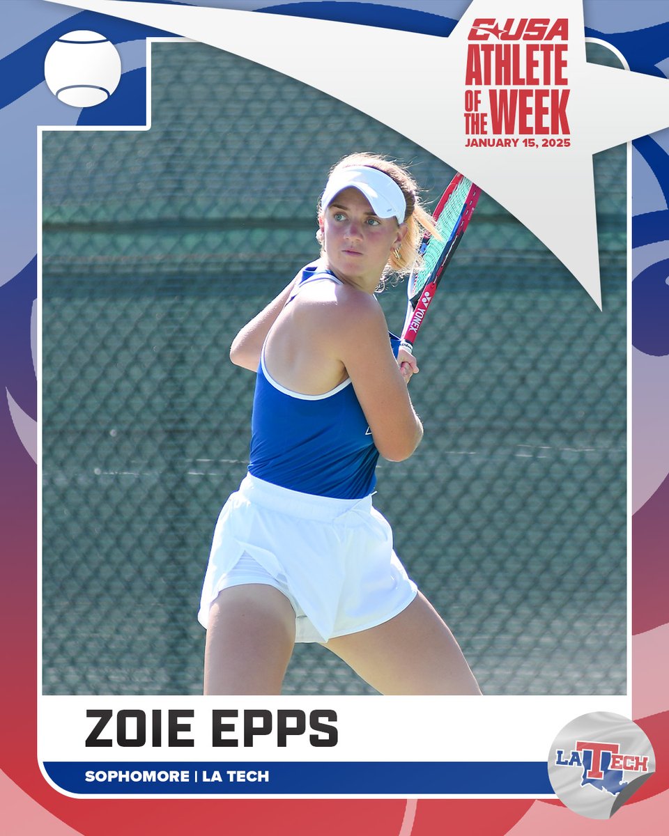 Conference USA (@conferenceusa) on Twitter photo 🎾WOMEN'S ATHLETE OF THE WEEK🎾
🏅1⃣ Zoie Epps, <a href="/LATechTennis/">LA Tech Tennis 🎾</a>
#NoLimitsOnUs | bit.ly/4hh7M3v 🎾WOMEN'S ATHLETE OF THE WEEK🎾
🏅1⃣ Zoie Epps, <a href="/LATechTennis/">LA Tech Tennis 🎾</a>
#NoLimitsOnUs | bit.ly/4hh7M3v
