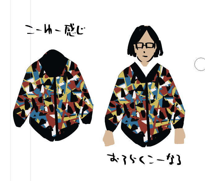 「なんかさ、こういう古着を見つけてさ。あんまり着ないような柄なんだけどさ。すごく面」|つるかめ(メカルーツ)＠ニャイト・オブ・ザ・リビングキャット3巻発売中！のイラスト