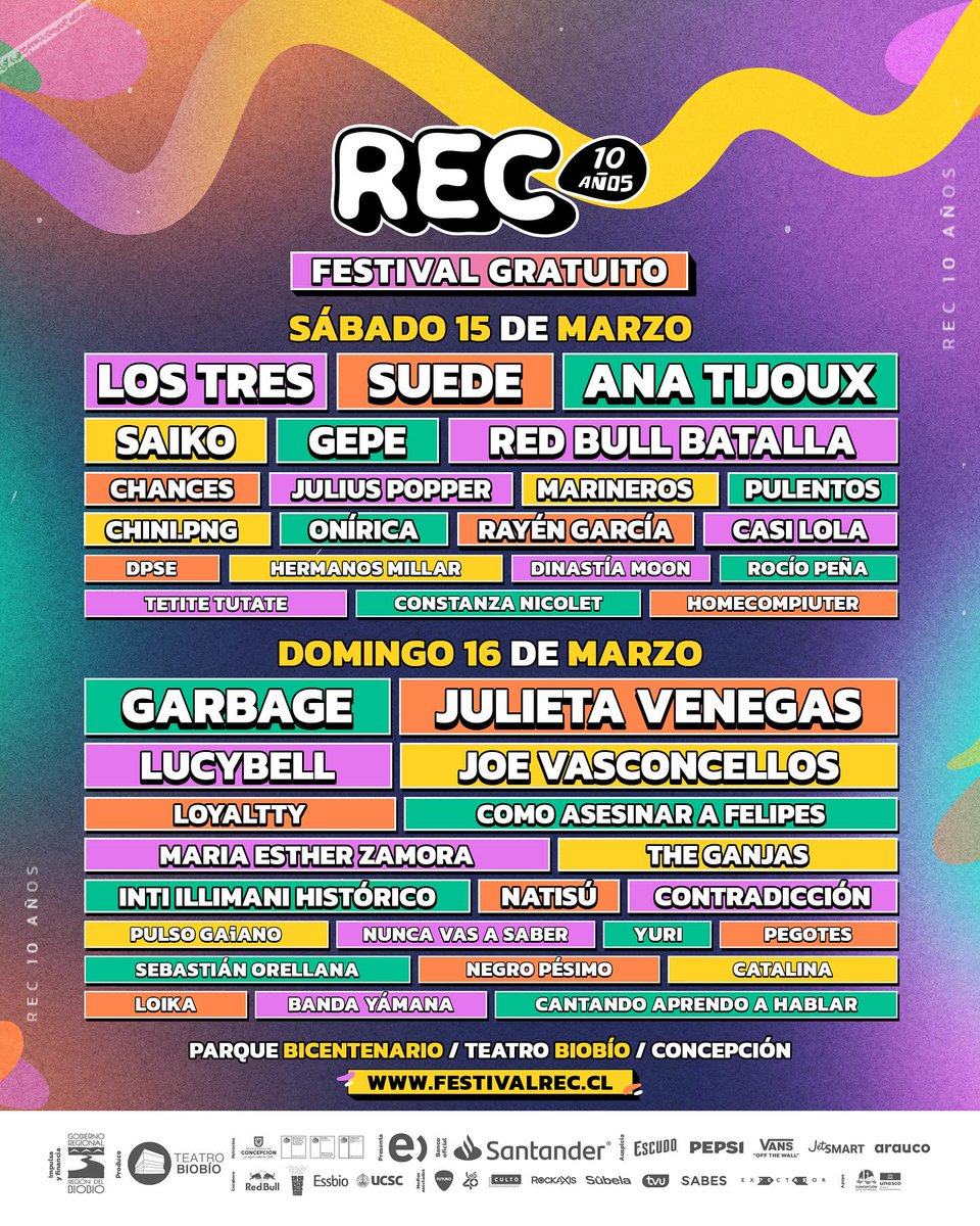 ATENCION CONCE!!!!
<a href="/festivalrec/">Festival REC</a> <a href="/MacondoSa/">Conciertos Macondo SA</a> 
#FestivalRec #Concepcion