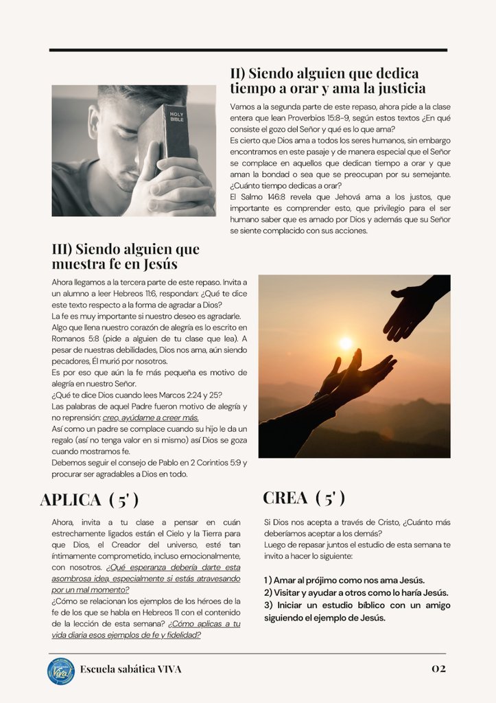 PARA AGRADAR A DIOS
Repaso de la lección 03 🙌
✅Demostrar arrepentimiento es motivo de alegría de nuestro Dios.
✅Dedicar tiempo a la oración y amar la justicia son motivo de felicidad de nuestro Padre. 
✅Aún la más pequeña muestra de fe es motivo de alegría de nuestro Señor.