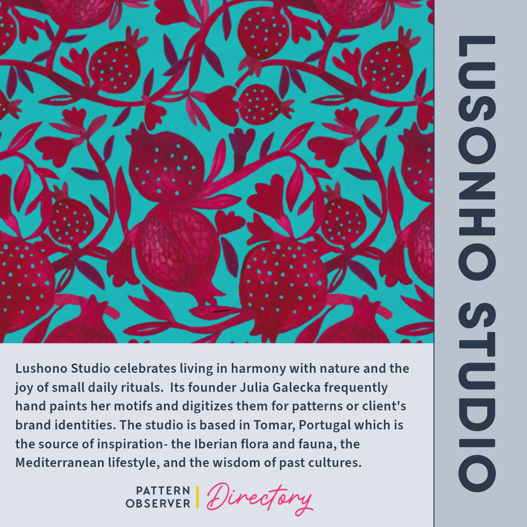 PATTERNOBSERVER's tweet photo. Featuring Lusonho Studio of Tomar, Portugal. If you are looking for hand-painted patterns or brand identities that draw inspiration from the Iberian peninsula's gorgeous flora and fauna and the Mediterranean lifestyle head over to the Pattern Observer directory to learn more. https://t.co/KpTpwkHzOu
