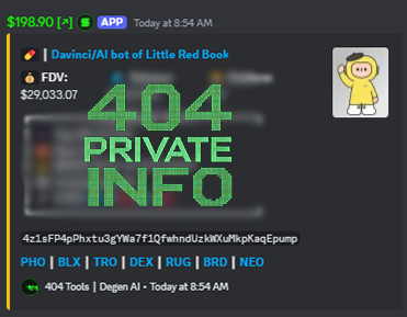 Bangers on the daily
That’s what you get with a Degen AI Caller

$ELON 45K to 785K - 17x
$DAVINCI 29K to 476K - 16x

Welcome to 404.