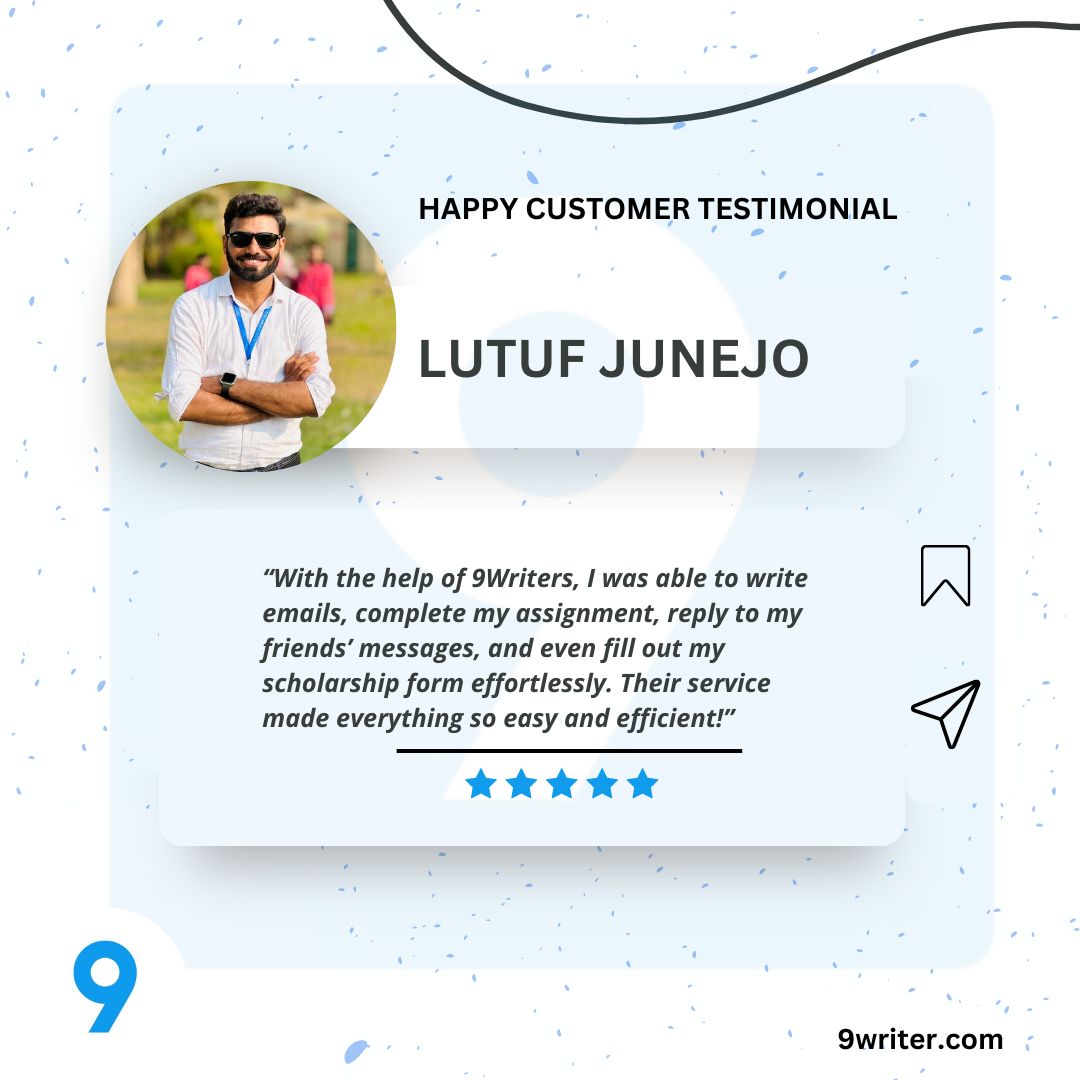 9WriterOfficial's tweet photo. 📷 Transforming tasks into triumphs! 📷 Lutuf Junejo shares how #9Writers made his life easier with seamless and efficient services. Whether it’s emails, assignments, or scholarship forms, we’ve got you covered! 📷
📷 https://t.co/R258rctlpd