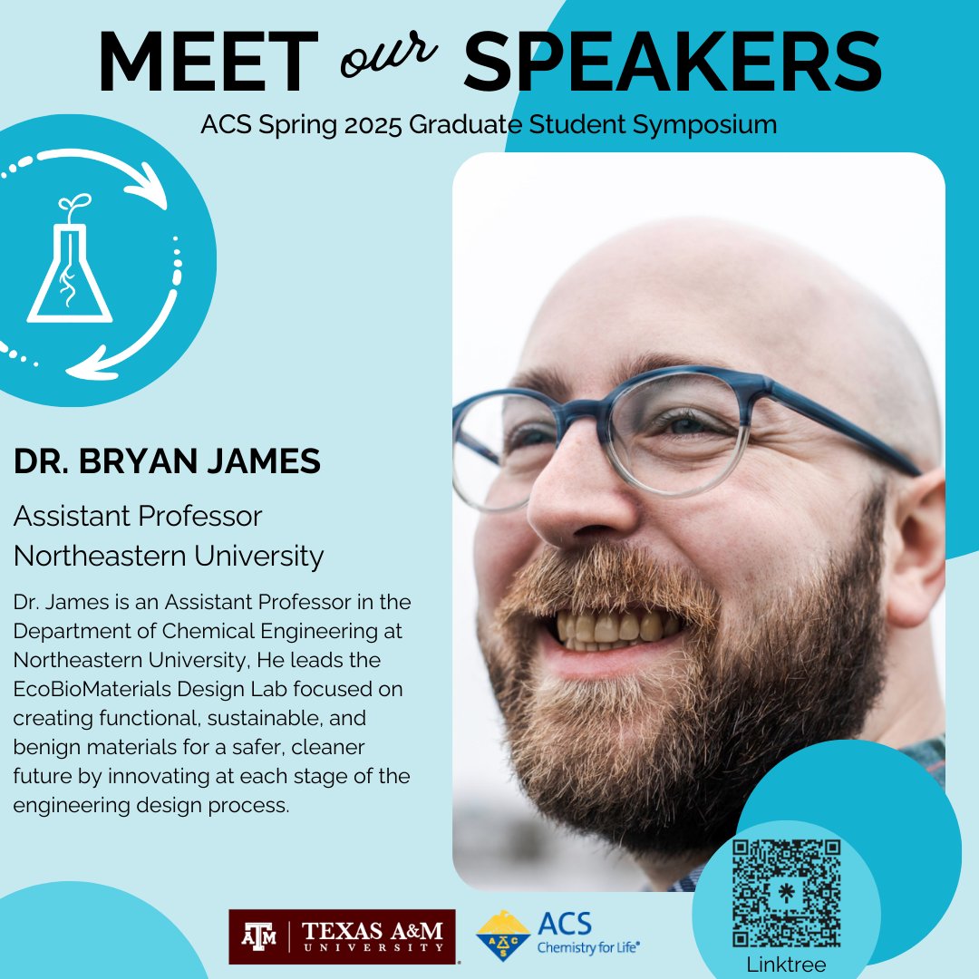 tamugsspc's tweet image. We are honored to host Dr. Bryan James at our upcoming symposium!
Stay tuned to meet more of our speakers! #acs #gsspc #tamuchemistry 馃И馃ゼ