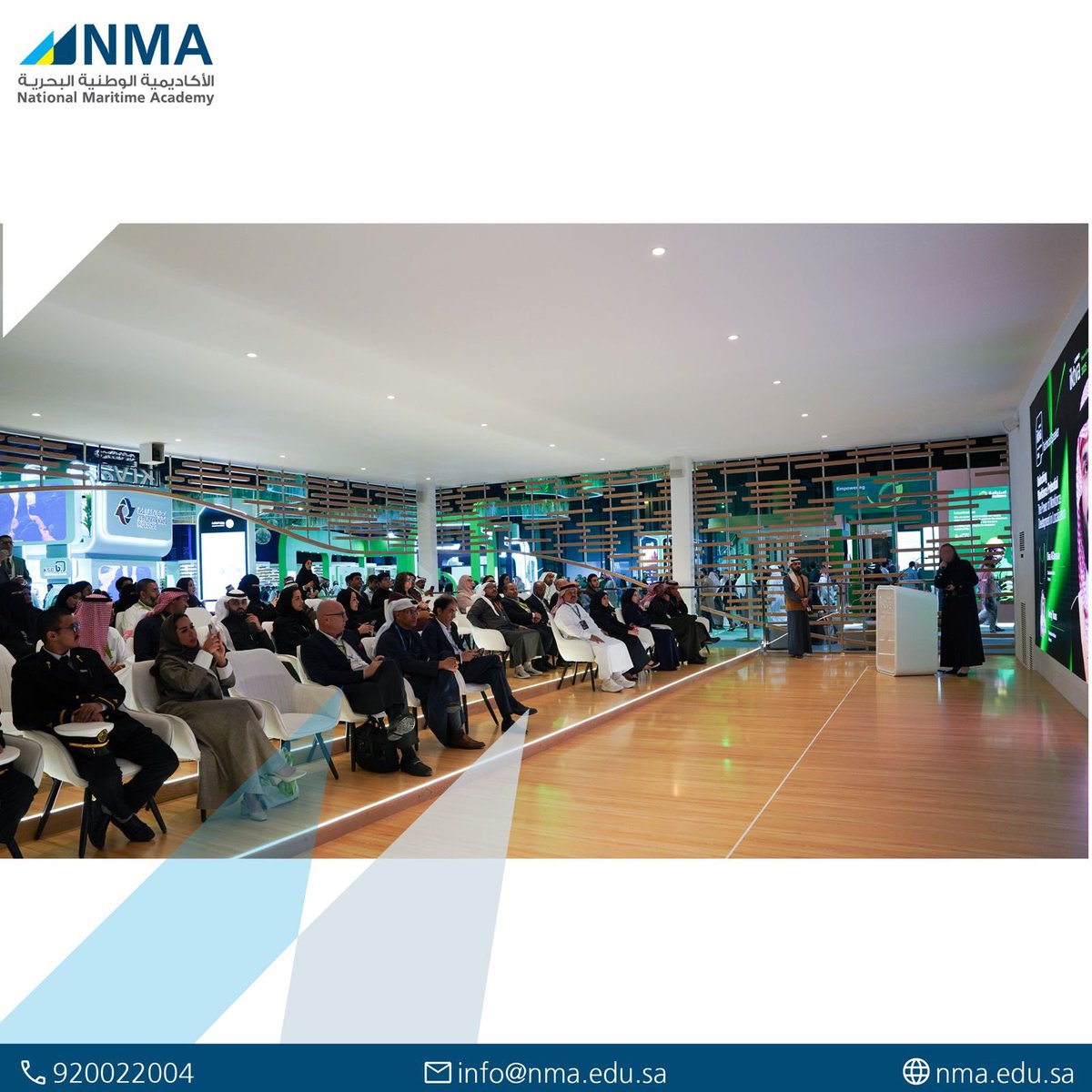NMAcademy_KSA's tweet photo. NMA’s Managing Director, Captain Turki Al-Shehri, encouraging LWDD team during the speaker corner activity at Iktva 2025.
It was a fruitful experience showing how to enhance workforce skills and support localization efforts!
#IKTVA2025 #NationalMaritimeAcademy #Steer_Your_Future
#aramco
@saudi_aramco
@iktvaAramco