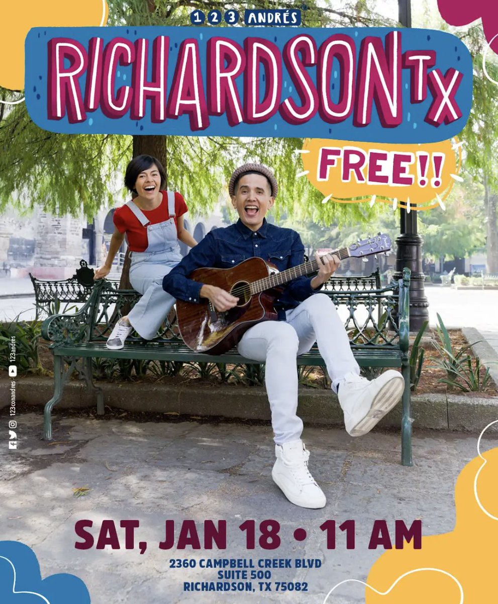 123 Andrés will be at Richardson Public Library this Saturday, Jan. 18 at 11 am for a FREE Bilingual Family Concert!  <a href="/PaigeKorte1/">Paige Korte Arata</a> <a href="/KHprincipal/">Kirstyn Hart</a> #risdbetheone