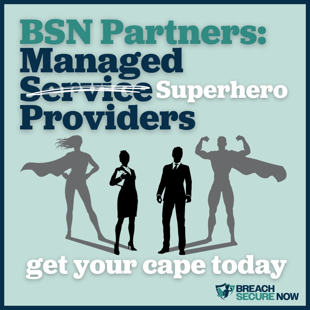 🦸‍♂️ MSP Superheroes! 🦸‍♀️ With Breach Secure Now, you’re armed to assist your clients like never before. Get your cape today &amp; be the hero they need! 🛡️✨
 #MSP #CybersecurityHero #GetYourCapeToday #BreachSecureNow