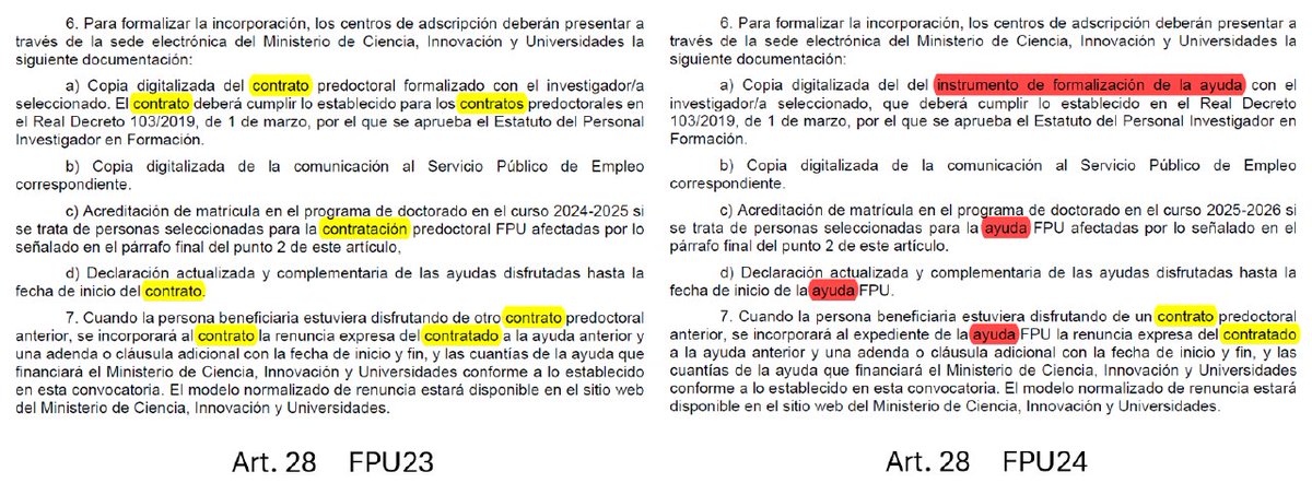 🤯➡️Cuando creíamos que el baremo era la novedad de la FPU 24, descubrimos un cambio alarmante en el lenguaje empleado en la convocatoria.📝

 1. Hay una deliberada y sistemática omisión del término "contrato predoctoral". 📃🚫