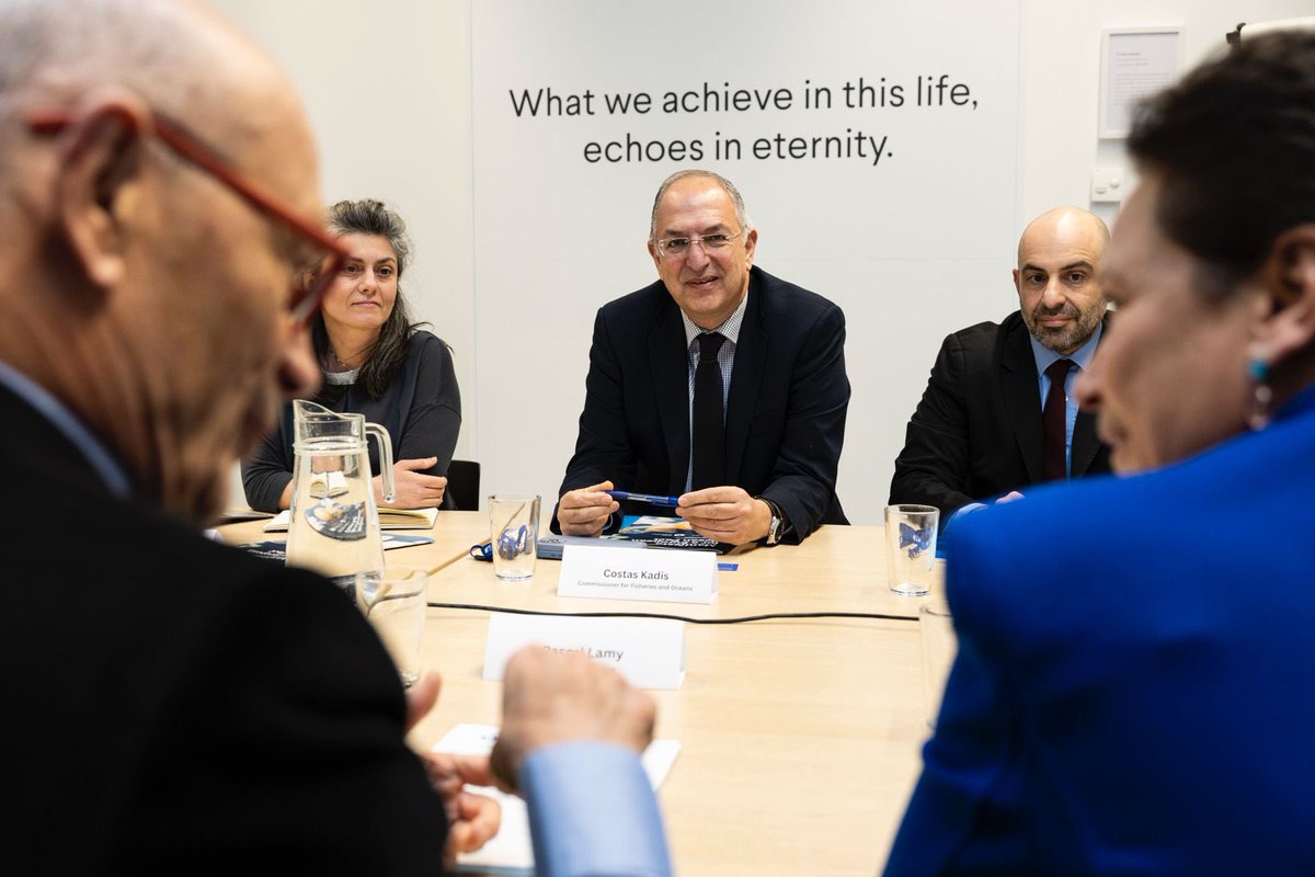 CostasKadis's tweet photo. I warmly thank #PascalLamy &amp; @genevieve_pons from @DelorsEurope and #TiagoPittaeCunha from @OceanoAzulF for their contribution and support on the development of the Oceans Pact. Just the beginning of our productive cooperation. I count on your continuous active engagement. https://t.co/juV7qLLTBh