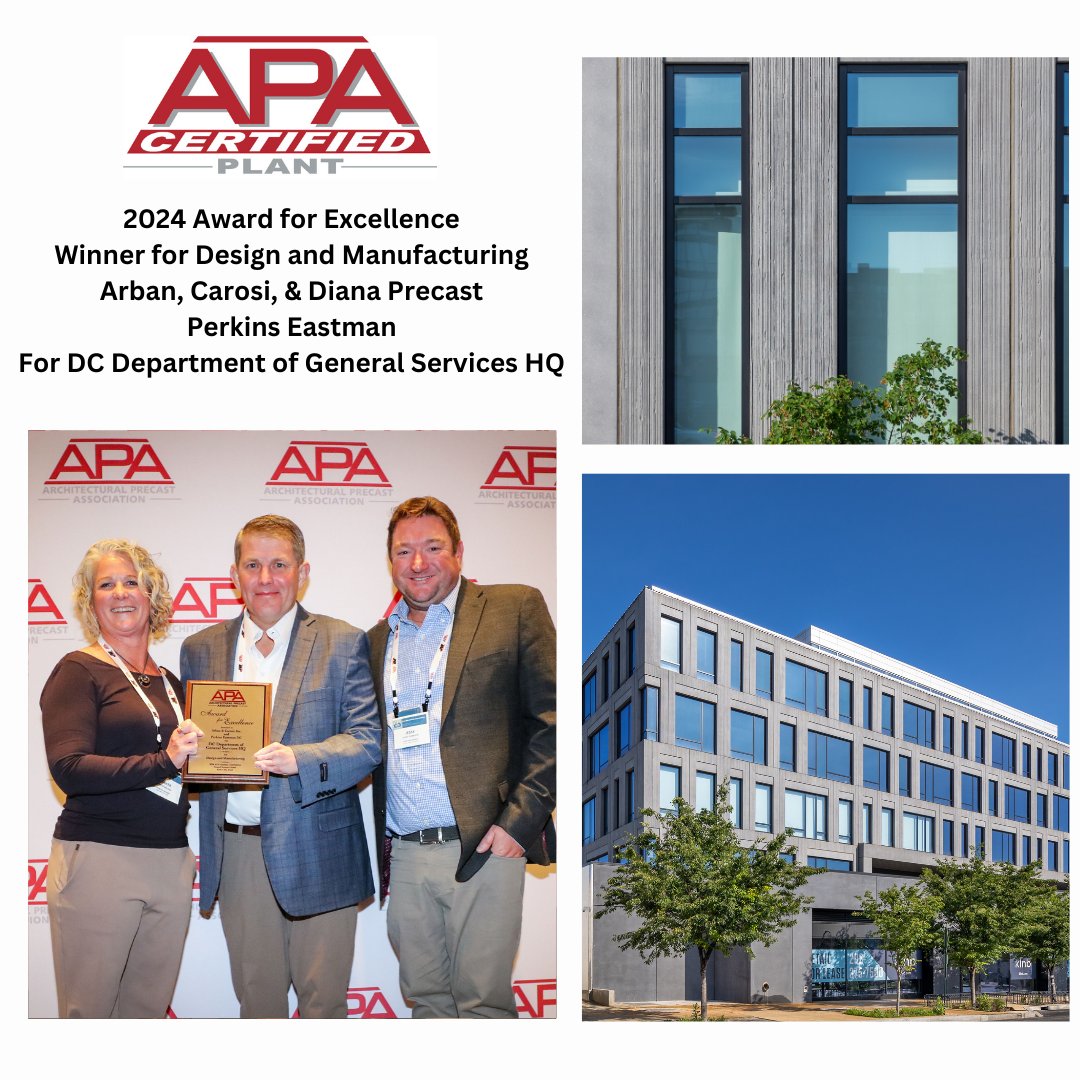 Congratulations to Arban Carosi &amp; Diana Precast and <a href="/PerkinsEastman/">Perkins Eastman</a> for receiving an APA Award for Excellence in Design and Manufacturing for the DC Dept. of General Services HQ. View all award winners at: bit.ly/APA2024Awards #architectural #precast #concrete