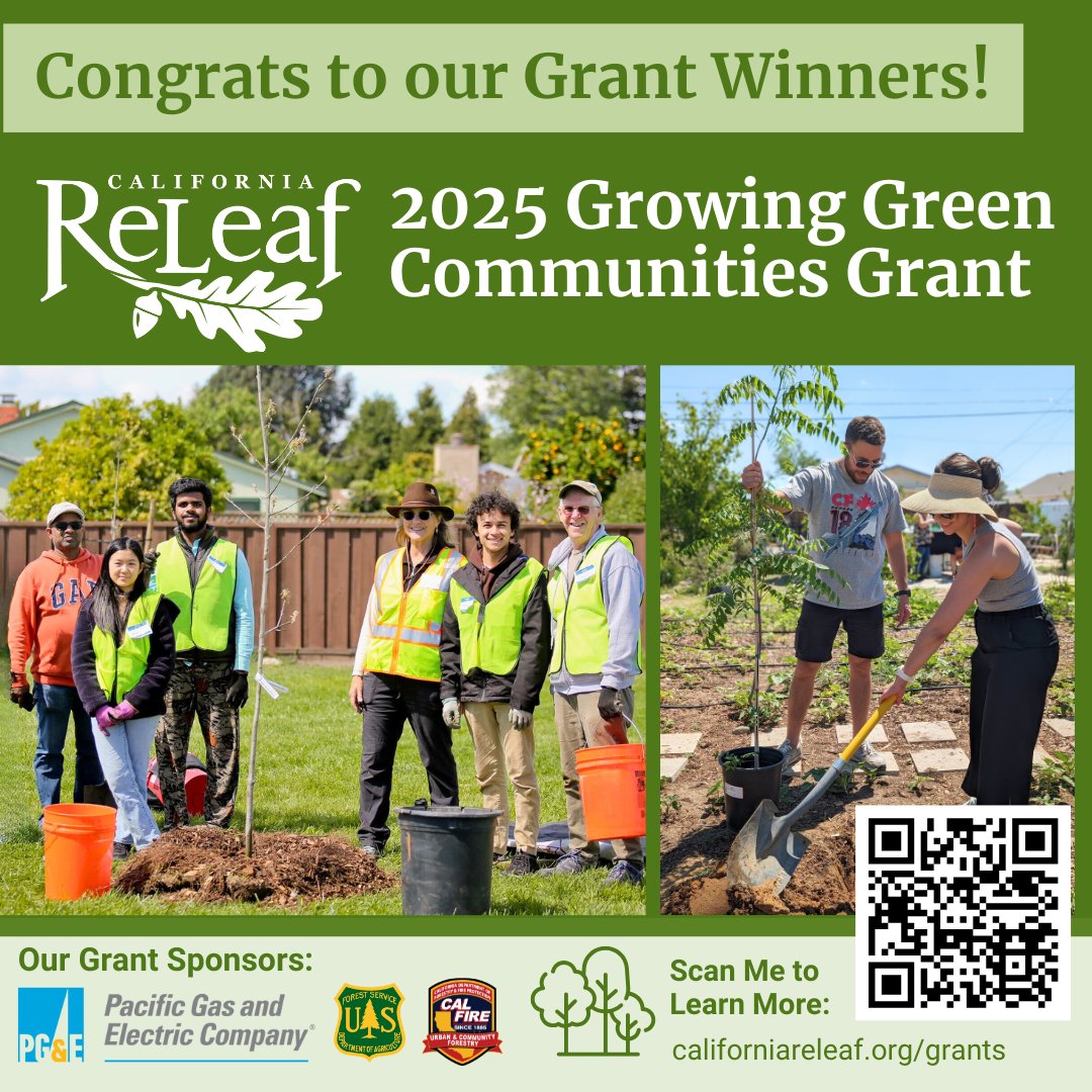 California ReLeaf (@calreleaf) on Twitter photo 🌳🙌 California ReLeaf is delighted to announce this year’s grantees for the 2025 Growing Green Communities program, made possible by the generous support of our sponsor, Pacific Gas and Electric Company (<a href="/PGE4Me/">Pacific Gas & Electric</a>).
Award Announcement: californiareleaf.org/updates/2025-g… 🌳🙌 California ReLeaf is delighted to announce this year’s grantees for the 2025 Growing Green Communities program, made possible by the generous support of our sponsor, Pacific Gas and Electric Company (<a href="/PGE4Me/">Pacific Gas & Electric</a>).
Award Announcement: californiareleaf.org/updates/2025-g…
