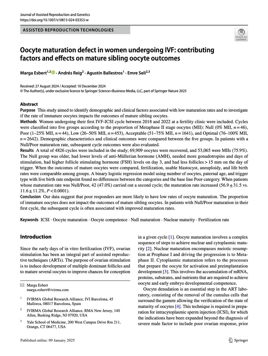Andrés Reig (@areigmd) on Twitter photo 📝 First publication of 2025! Honored to work alongside Marga Esbert, as well as Emre Seli and <a href="/ballesteros_ivi/">Agustin Ballesteros</a> to #research the impact of #OocyteMaturationDefect on sibling oocytes, published in #JARG.
lnkd.in/eu8VmVN5
<a href="/IVIclinics/">IVIclinics</a> <a href="/thermanetwork/">RMA Network</a>
#ivfresearch #fertility 📝 First publication of 2025! Honored to work alongside Marga Esbert, as well as Emre Seli and <a href="/ballesteros_ivi/">Agustin Ballesteros</a> to #research the impact of #OocyteMaturationDefect on sibling oocytes, published in #JARG.
lnkd.in/eu8VmVN5
<a href="/IVIclinics/">IVIclinics</a> <a href="/thermanetwork/">RMA Network</a>
#ivfresearch #fertility