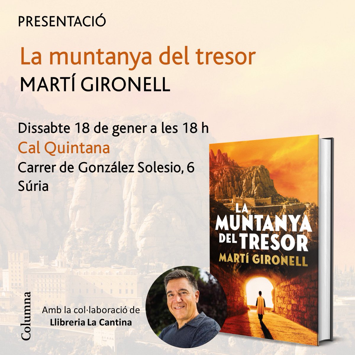 Aquest dissabte 18 de gener a les 18h, a Cal Quintana de Súria, presentació del llibre 'La muntanya del tresor' d'en <a href="/martigironell/">Martí Gironell</a>.
T'esperem Martí!

<a href="/AjdeSuria/">Ajuntament de Súria</a>