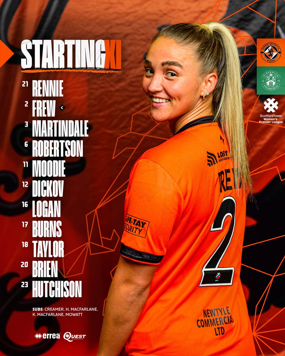 📋 Tonight’s 𝐬𝐭𝐚𝐫𝐭𝐢𝐧𝐠 𝐗𝐈 as we take on Hibernian at Foundation Park!

🤒 Illness and unavailability restrict United again
👩‍✈️ Katie Frew is named captain
✍️ Katie and Hannah MacFarlane are named on the bench and have also signed for the club

🗞️ | #DUFCW
