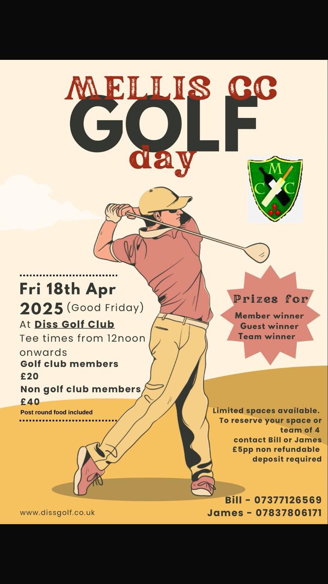 Only a few slots left at our annual golf day <a href="/dissgolfclub/">Diss Golf Club</a> 
Get in touch on here if you’d like to come along ,All friends of the club very welcome .