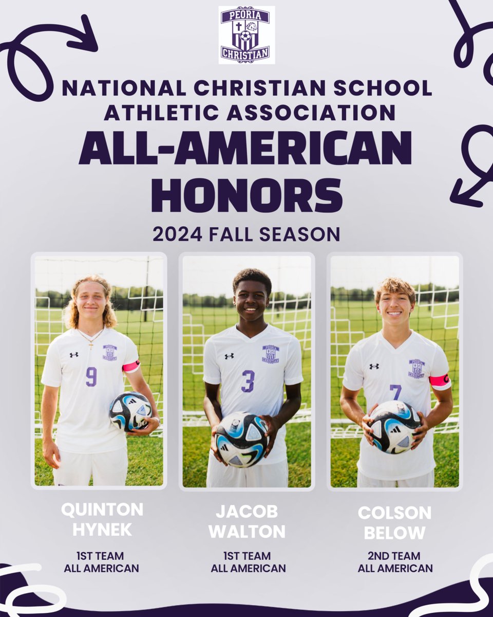 AthleticsPeoria's tweet photo. Congratulation to senior Quinton Hynek and juniors Jacob Walton & Colson Below on earning National Christian School Athletic Association All American honors for this past fall. #ForTheLord #ItsAGreatDayToBeACharger
https://t.co/fpHpptqMD8 https://t.co/oA5hJ6jHhc