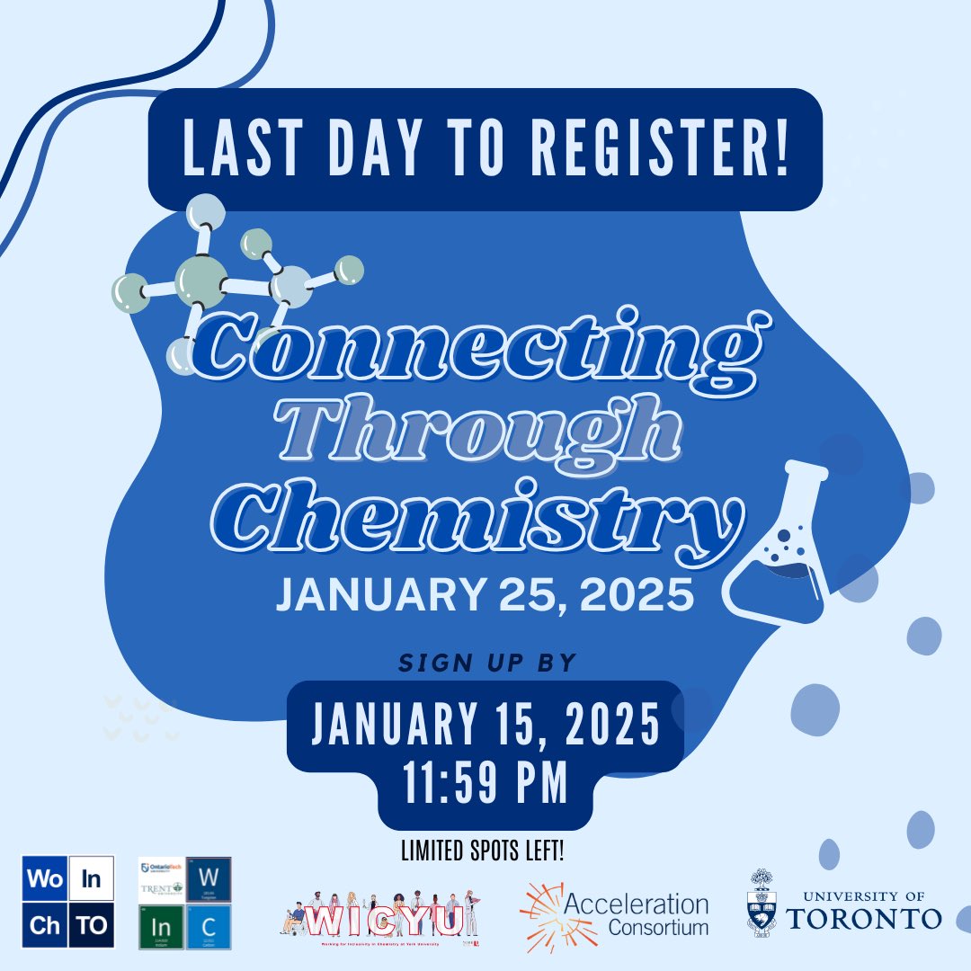TEN DAYS until the third annual WICTO Symposium: Connecting Through Chemistry! 🎉🧪

Today is your LAST CHANCE to register as an attendee, and also the last day to sign up to do a poster presentation! Registration closes at 11:59 pm so get your tickets soon 🥳
