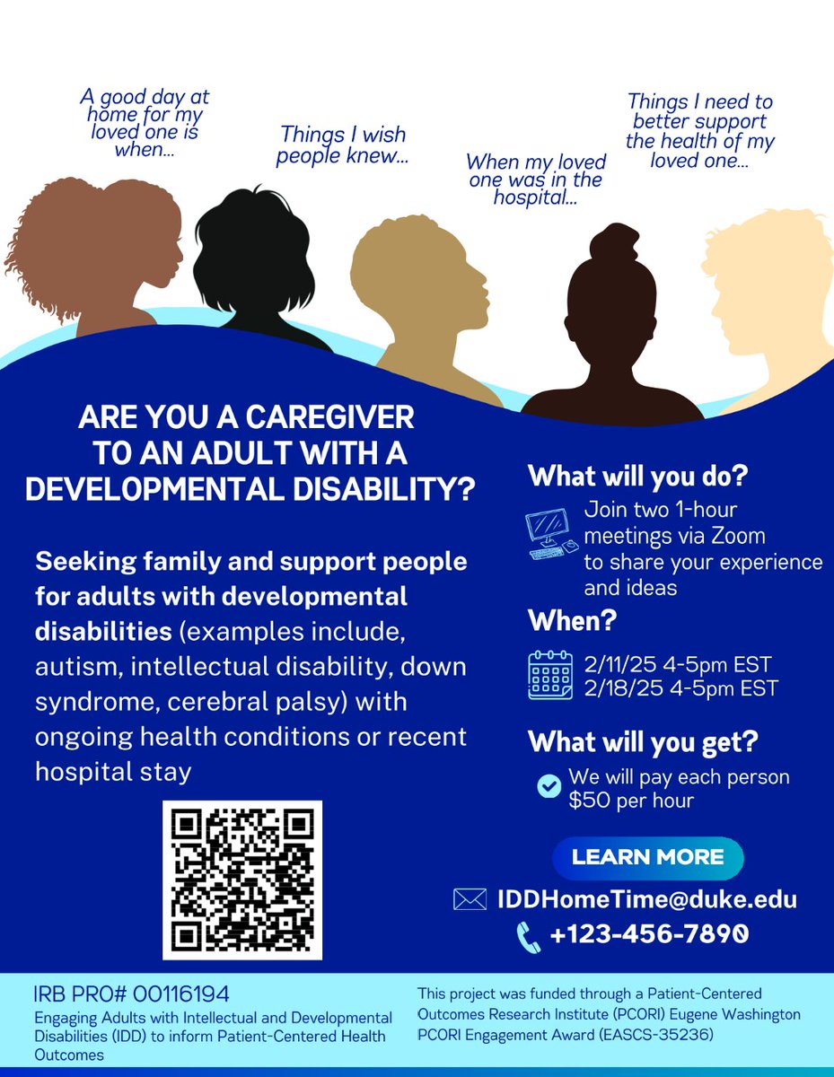 📣 We Need Your Voice! 📣  

Are you an adult with intellectual and developmental disabilities (IDD), or a caregiver to someone with IDD? You can share your experiences and help shape the future of healthcare for adults with IDD.  

Your voice is essential—help make a difference!