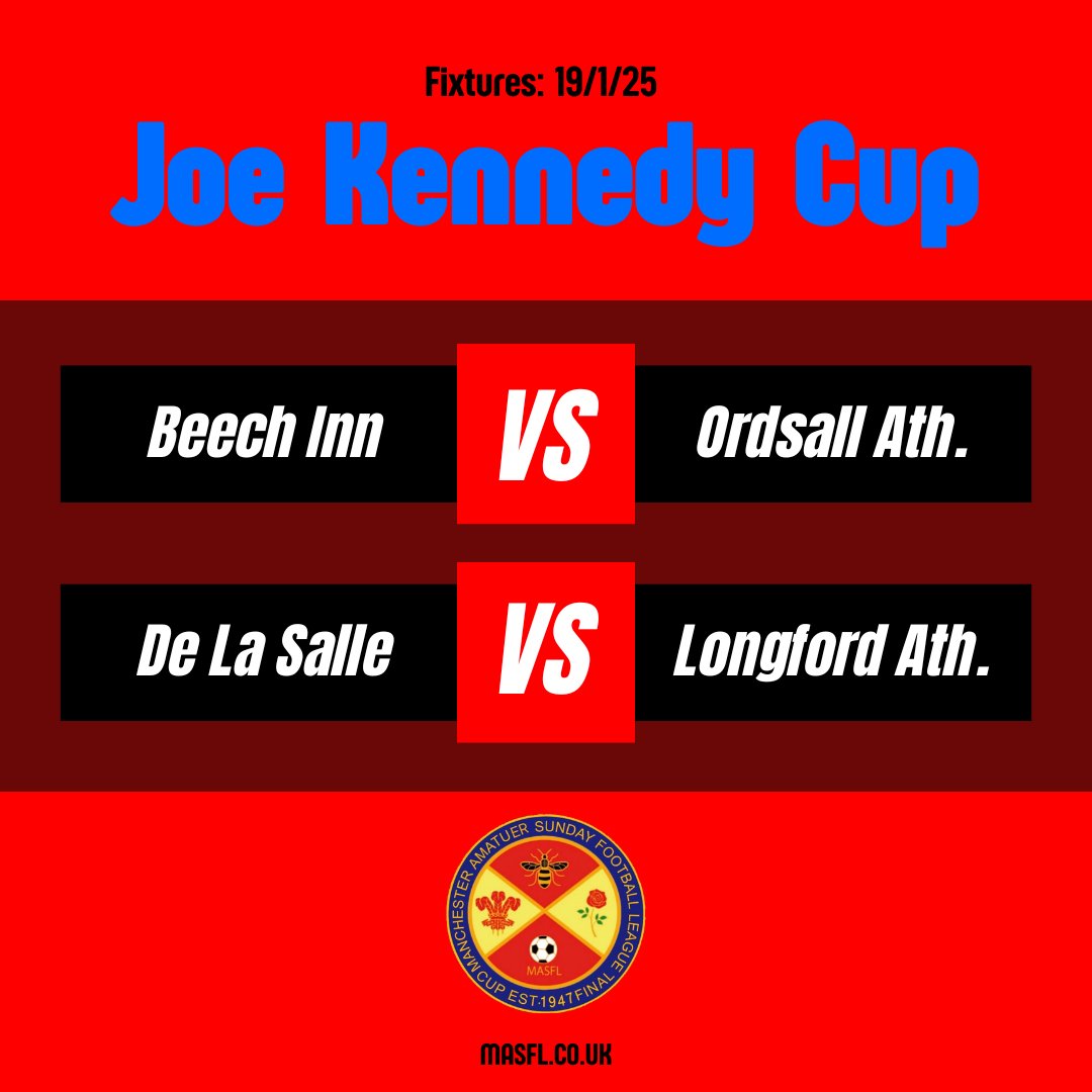 ManchesterASFL's tweet image. CUP ACTION!

This weekend will see four teams battle in MASFL's premier competition, the Joe Kennedy Cup.

Both of these ties will wrap up the second round, which has been bounced to and fro due to the recent run of bad weather.

Best of luck to the teams and officials!