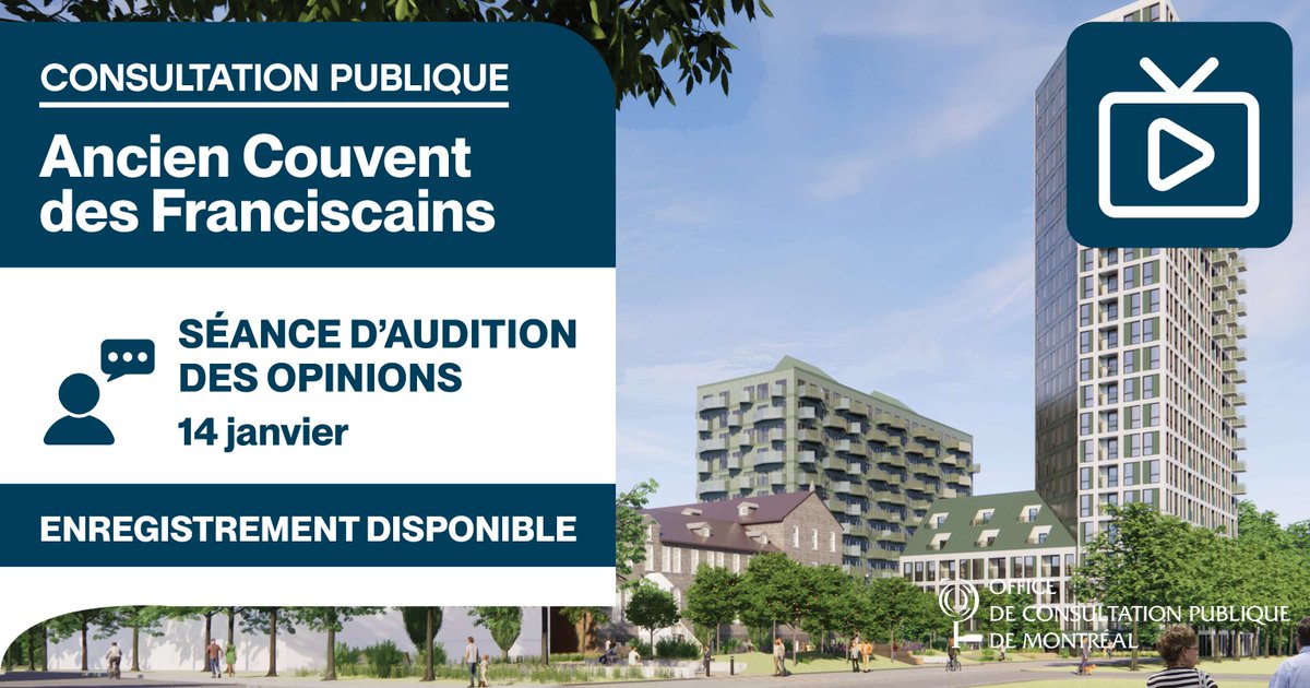 Ancien couvent des Franciscains

L'enregistrement de la séance d'audition des opinions est maintenant disponible pour être visionné.

🎥 bit.ly/40rPJ5v

Surveillez nos réseaux sociaux et notre infolettre pour ne rien manquer!
✉️ bit.ly/3AxPvzd