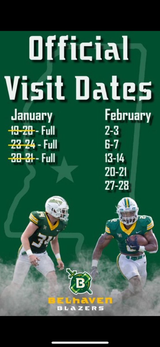 Bradley Foley (@brade_ice) on Twitter photo Official Visits in January are already locked in, but we still have A lot of opportunities left. Don’t miss out on your opportunity because you think you’re better than “D3”.
<a href="/BelhavenFB/">Belhaven Football</a> is off to a great start in 2025 and we don’t plan on letting up!
#AllIn #FIGHT Official Visits in January are already locked in, but we still have A lot of opportunities left. Don’t miss out on your opportunity because you think you’re better than “D3”.
<a href="/BelhavenFB/">Belhaven Football</a> is off to a great start in 2025 and we don’t plan on letting up!
#AllIn #FIGHT
