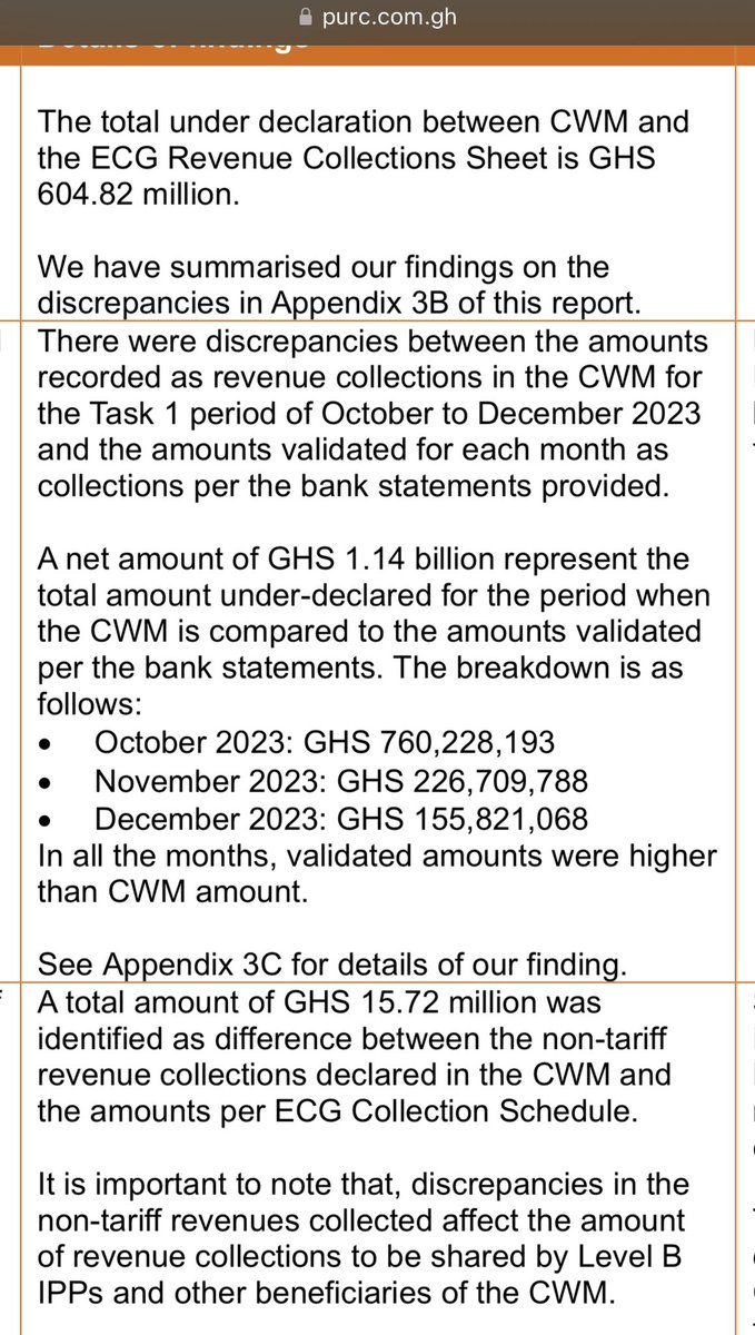 CallmeAlfredo's tweet photo. PwC has completed the second audit of ECG’s accounts, covering Q4 2023. Here are some key findings:

1) ECG under declared revenues to the cash waterfall mechanism (CWM) by 1.14 billion cedis when compared to ECG’s bank accounts 

2) Even with the under-declared revenues to the CWM, ECG still underpaid the sector players based on allocations in the CWM. Over 3 months, it underpaid them by 609m cedis. 

3) Despite being directed to operate a single bank account for all revenue collections and disbursements, ECG operated 84 bank accounts across 20 banks 

4) The private vendor tasked with collections on behalf of ECG got paid 47.5m cedis in commissions over 3 months. It even got paid before the players who actually generate the power 

5) ECG over two months made deductions worth 303m cedis from the revenue declared. They called this amount “tax offsets” but they couldn’t provide any evidence or rationale to the auditors 

Full audit report here: https://t.co/BMzueeWXgf