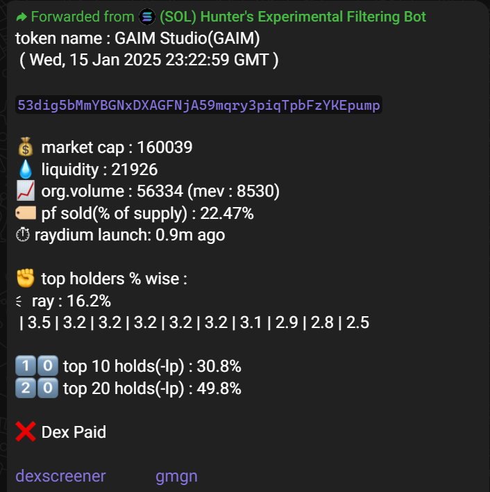 thehunterbaker's tweet photo. decent day for the bot triggers
#solfunmeme $gaim #genesis โน #rawdog $pibi #cattown #modelforge #sequoai $creai #botdotfun $syrana $arch $voltus $fish $inf $mind $sus $owls $eido $pelios #topblast #kekxbt #davinci
bot updates : https://t.co/EAEvgXXsRK
not financial advice! https://t.co/aXZSGKKDPX