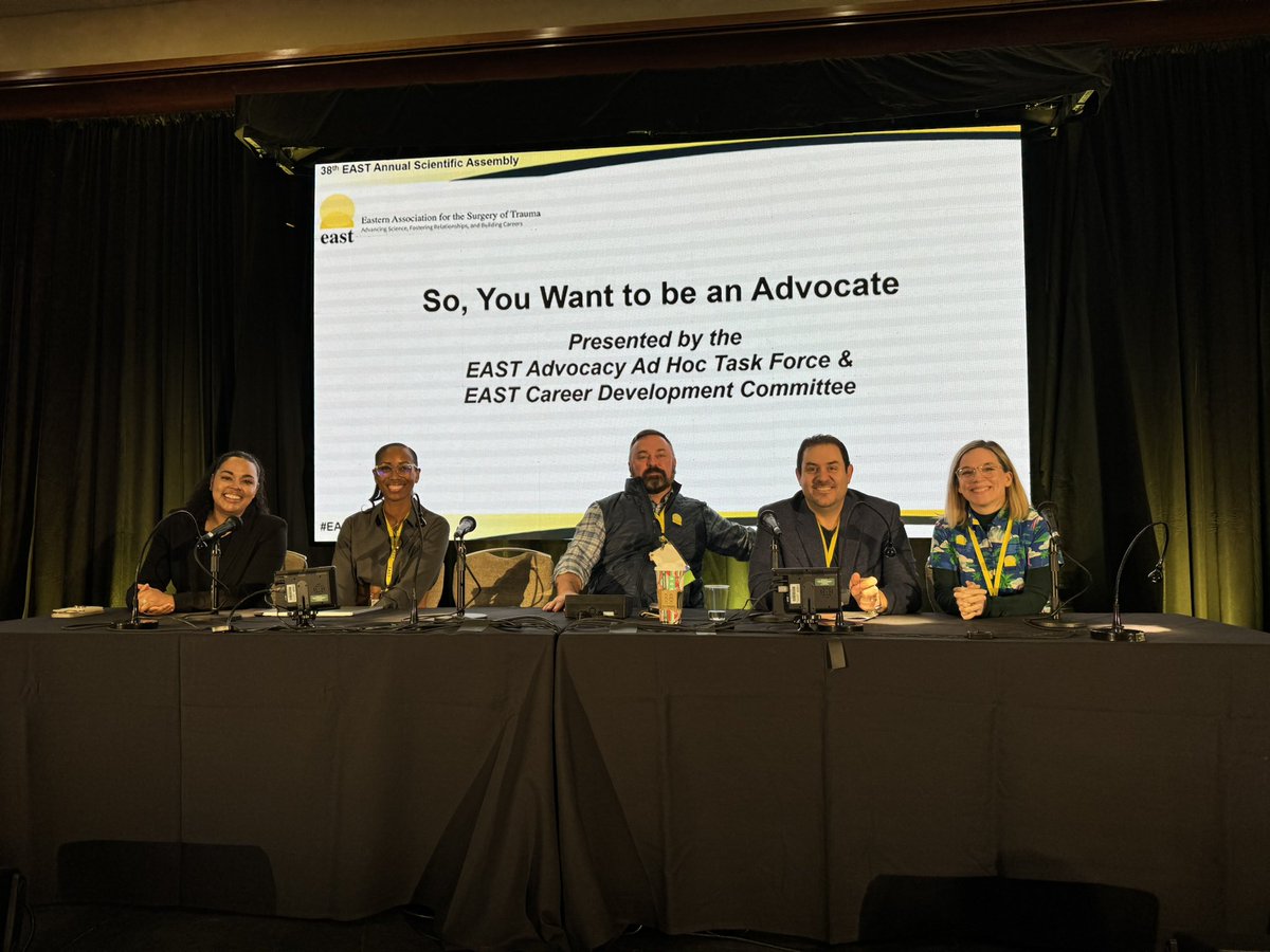 elliotthaut's tweet photo. “So, You Want to be an Advocate” session at #EAST2025 w/ amazing speakers like @DrJtrauma @smstreit @JosephSakran @RandiSmithMD @AWilliams_MD @MaryFallat https://t.co/E2oPwCEep9