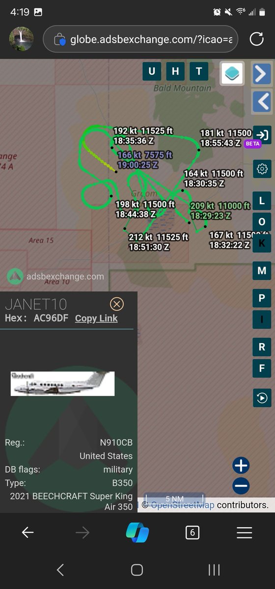 norb420's tweet photo. #AC96DF as #JANET10 Just getting aloft from Edwards North Base heading to Plant 42 KPMD. Looks like it was being used as a chase plane this morning at around 9:30am local around Groom. https://t.co/nTcZHWMgWG