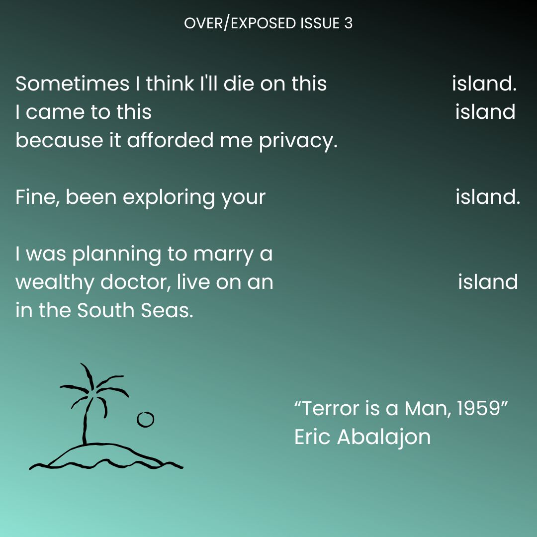 overexposedlit's tweet image. An excerpt from @JLaneria's poem, one of three being released with issue three. Eric's debut poetry collection is forthcoming from FlowerSong Press. He lives near Iloilo City.
