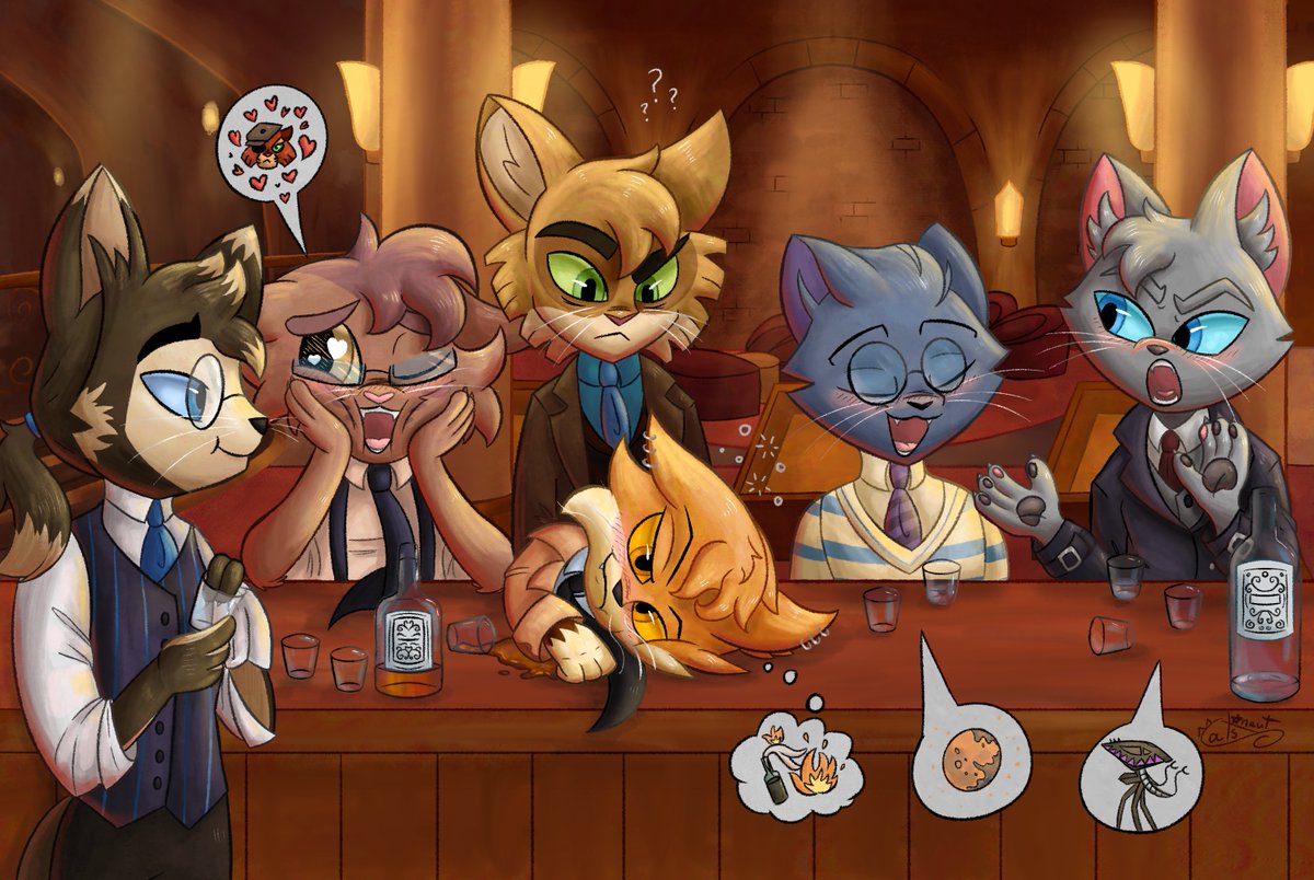 Big speakeasy oc artpiece for <a href="/JakeeWhyy/">WhyyJakee</a>, <a href="/ZenHungryma/">Zen</a>, <a href="/DeadShot31507/">Duke Zielinski</a>, @RFinSpace, <a href="/CommanderThor13/">Jacob</a>, and <a href="/Battlefield1011/">BATTLEFIELD 101 🇺🇦</a>.

#lackadaisy #lackadaisyOC