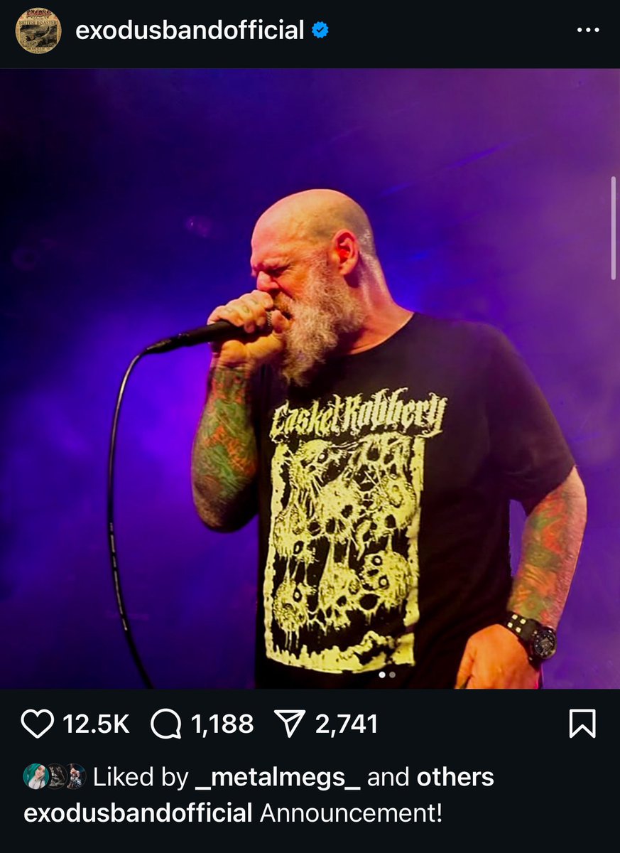 CasketRobbery's tweet photo. So this is cool news, so pumped for Rob!!! The tee looks killer too 😄! #exodusband #exodus #robdukes @rob_dukes https://t.co/eYkUEOHZdw