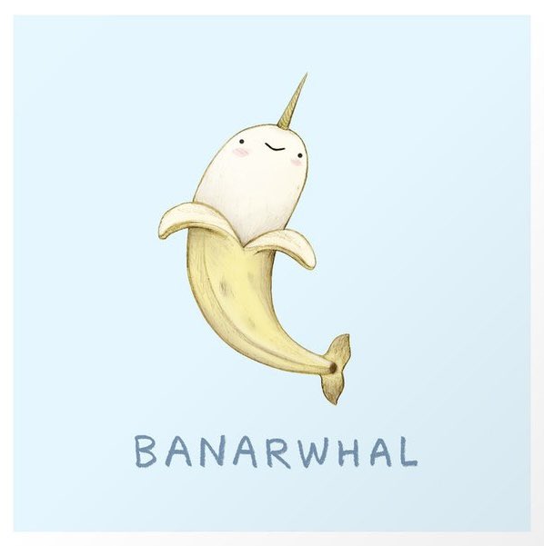 The banarwhal is an oddly a-peeling fruit! #banana #narwhal #illustration by <a href="/SophieMCorrigan/">Sophie Corrigan 🌱</a>. Found here bit.ly/bananahorn #society6