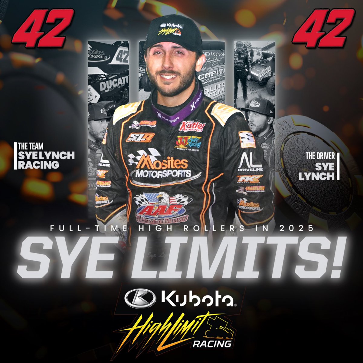 .@Sye_Lynch is ready to go 𝗔𝗟𝗟 𝗜𝗡 for 2025! 🎲

For the first time in his career, the Apollo, PA native will join a National Sprint Car Series and compete full-time for the @Kubota_USA High Limit Racing championship!