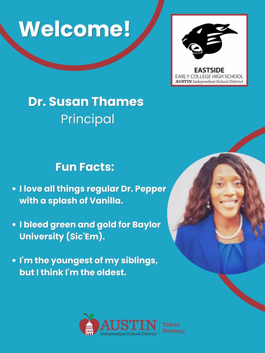 Please welcome Dr. Susan Thames as the new principal of Eastside Early College High School. She previously served as interim principal &amp; brings a wealth of experience and dedication to her role. We're excited to see how her leadership will continue to shape our school's future.⭐️