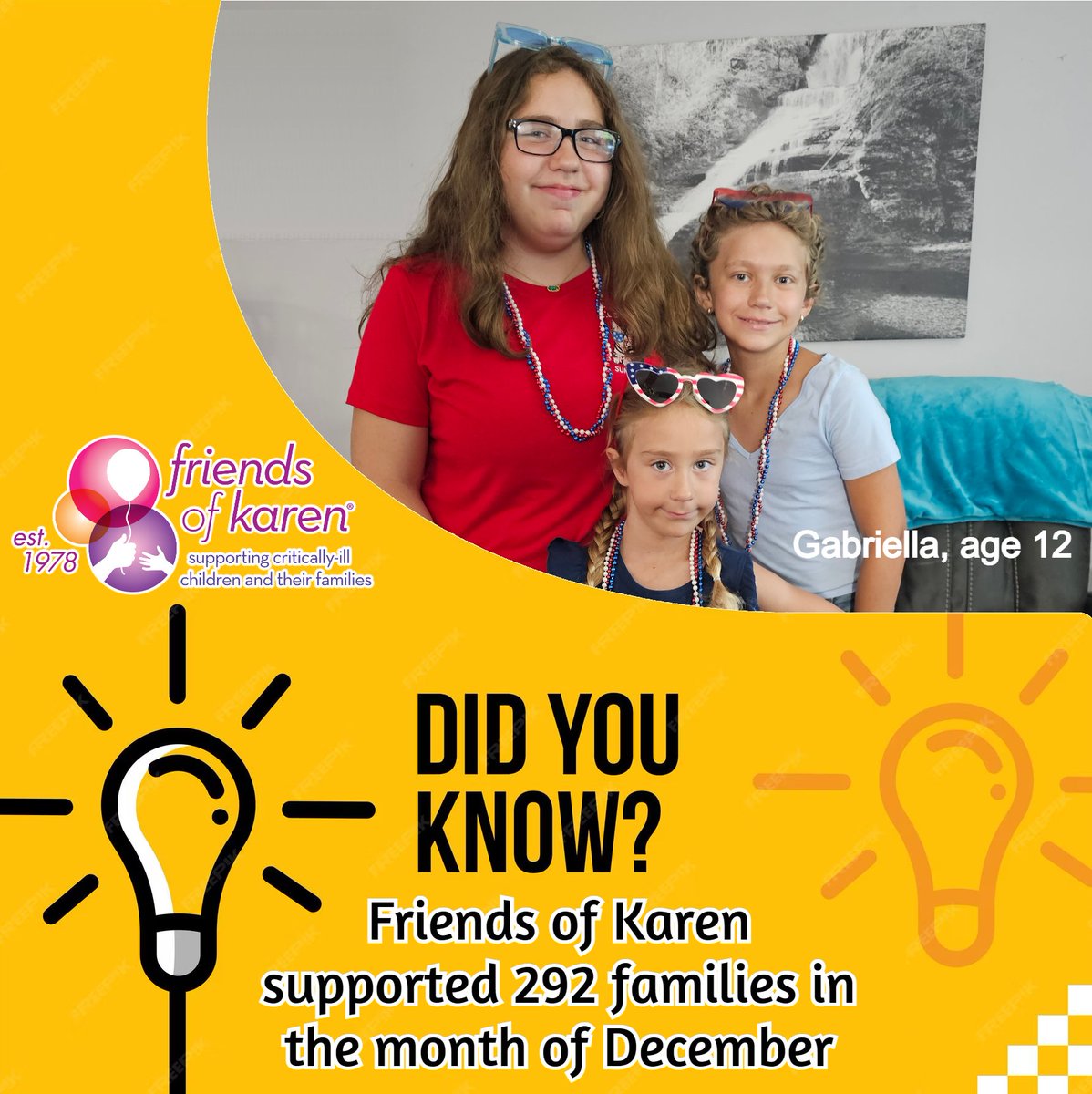 FriendsofKaren's tweet image. Because of you, Friends of Karen provided comprehensive support for 292 families in the month of December. Visit friendsofkaren.org to learn more about the services we provide. #FriendsOfKaren #FamilySupport #SupportingFamilies #CommunitySupport #HelpingFamilies