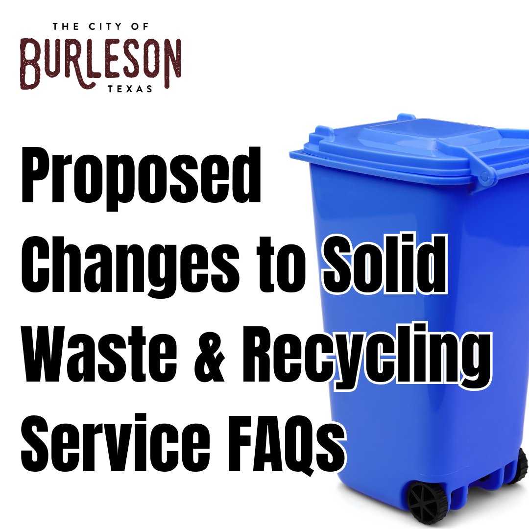 The City of Burleson releases FAQs document for proposed changes to solid waste &amp; recycling service.
Read on: burlesontx.com/CivicAlerts.as…
