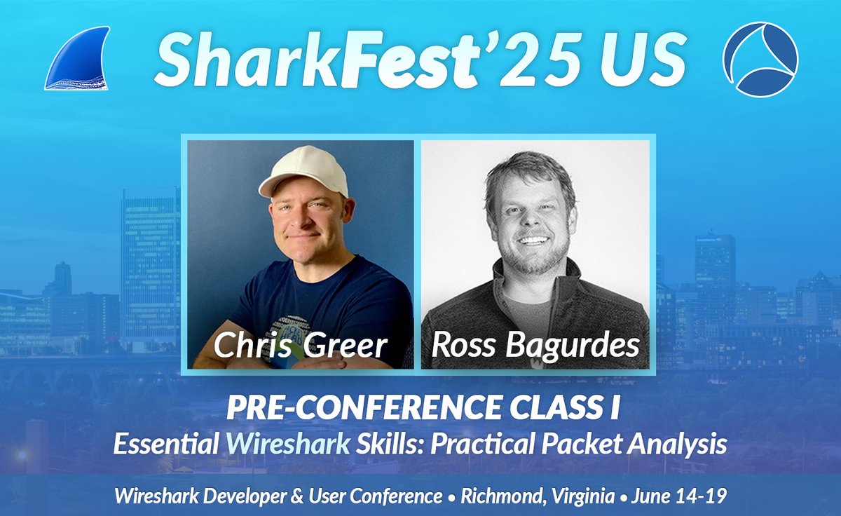 WireSharkFest (@wiresharkfest) on Twitter photo .<a href="/packetpioneer/">Chris Greer</a> and <a href="/Bagurdes/">Ross Bagurdes</a> are teaching at #sf25us this June!
Level up your #Wireshark skills, this class is for IT pros of all experience levels. Gain a solid understanding of how to use Wireshark to capture, analyze & troubleshoot network traffic.
sharkfest.wireshark.org/sfus .<a href="/packetpioneer/">Chris Greer</a> and <a href="/Bagurdes/">Ross Bagurdes</a> are teaching at #sf25us this June!
Level up your #Wireshark skills, this class is for IT pros of all experience levels. Gain a solid understanding of how to use Wireshark to capture, analyze & troubleshoot network traffic.
sharkfest.wireshark.org/sfus