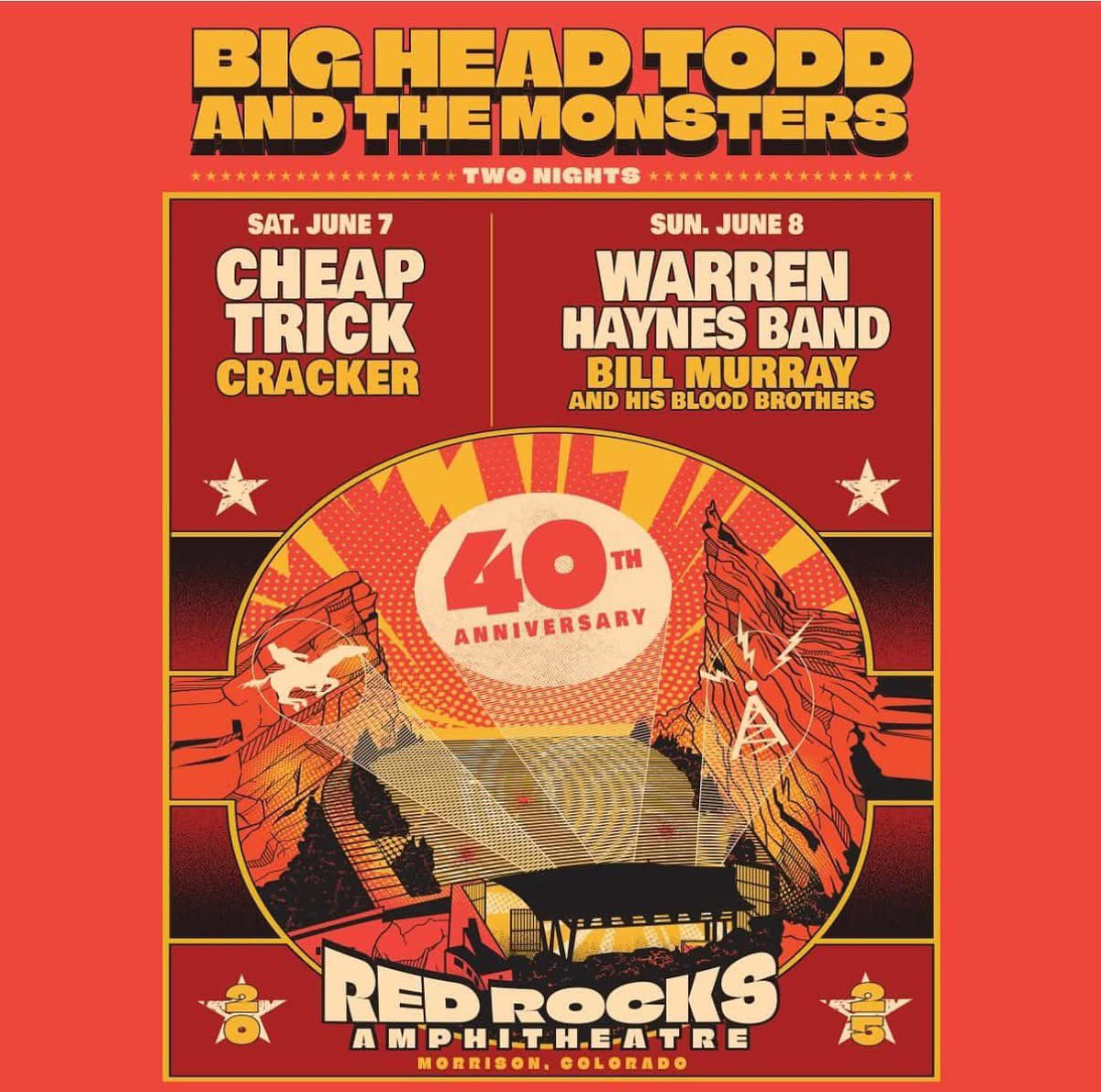 AlbertCastiglia's tweet photo. Red Rocks, y’all!! Big Head Todd and the Monsters 40th Anniversary - Red Rocks Park and Amphitheatre 𝐉𝐔𝐍𝐄 𝟖, 𝟐𝟎𝟐𝟓: BHTM with support fromWarren Haynes Band Bill Murray and His Blood Brothers
 
🎟 𝐎𝐍 𝐒𝐀𝐋𝐄: Fri Jan 17, 2024 - 10:00 AM / MST https://t.co/CKHpZAGD20 https://t.co/fBKNmbKdbo