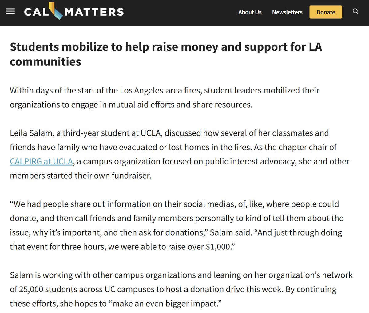 Proud of the work our <a href="/CALPIRGStudent/">CALPIRGStudent</a> team is doing at <a href="/UCLA/">UCLA</a>. Our students are evacuated and many have been impacted by the fires, but they're still organizing to help those in need 👏👏