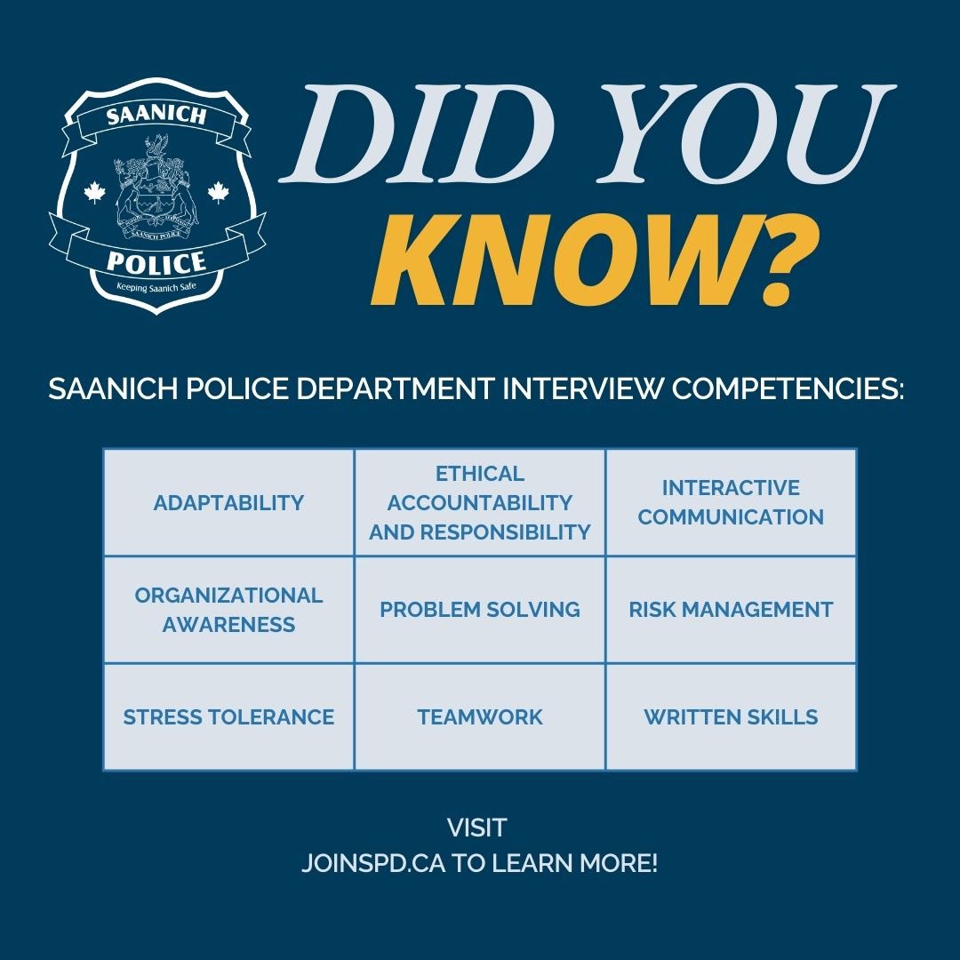 Did you know the application process to become a police officer with SPD consists of multiple interviews based on behavioural competencies? 
Pro Tip: Have at least two examples of each competency prepared! 
Visit: joinspd.ca to learn more!