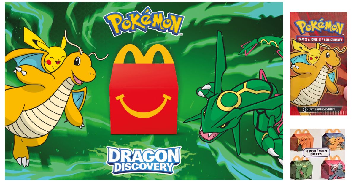 📅 Starting January 21, 2025, McDonald's is launching a special "Dragon Discovery" promotion to celebrate the Year of the Dragon! 

Featuring:

- 4 different collectible boxes 
- Brand New Packs of Pokémon Cards 

And Stickers + 1 Poster in every box! 

This is going to a Happy