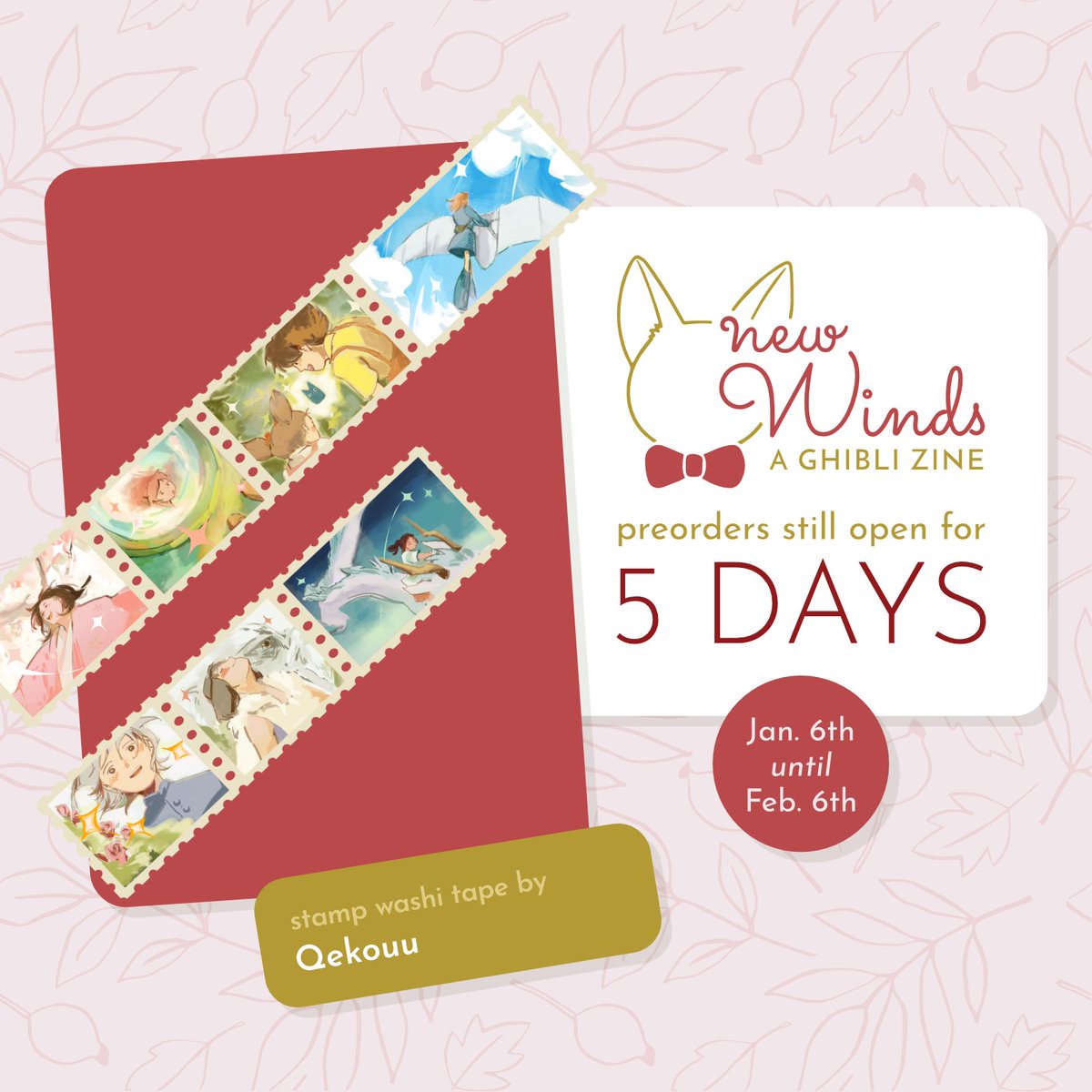 🌱PREORDERS COUNTDOWN🌱

Don't miss out!! Grab this washi tape plus plenty more from our Studio Ghibli zine! Preorders end in five days.