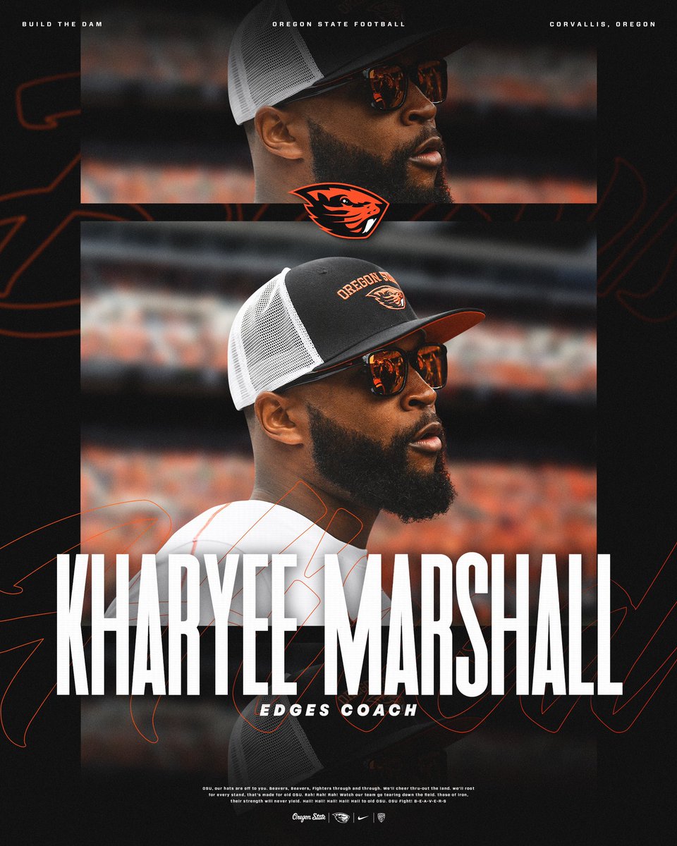 Oregon State Football (@beaverfootball) on Twitter photo Please welcome our new Edges Coach, Kharyee Marshall. 👏 <a href="/CoachMarshall41/">Coach Marshall</a>
—
osubeavers.com/news/2025/1/15… Please welcome our new Edges Coach, Kharyee Marshall. 👏 <a href="/CoachMarshall41/">Coach Marshall</a>
—
osubeavers.com/news/2025/1/15…