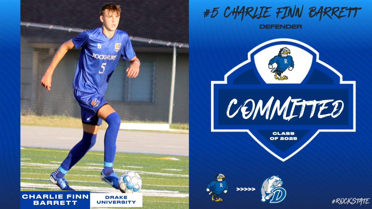 Congrats to Charlie Finn Barrett '25 who has committed to continuing his academic &amp; athletic career at Drake University!
He was part of the backline of the undefeated 2023 State &amp; National Champ <a href="/HAWKLETSOCCER/">Rockhurst High School Soccer</a> team, helping record more shutouts (14) than goals allowed (13).
(1/3)