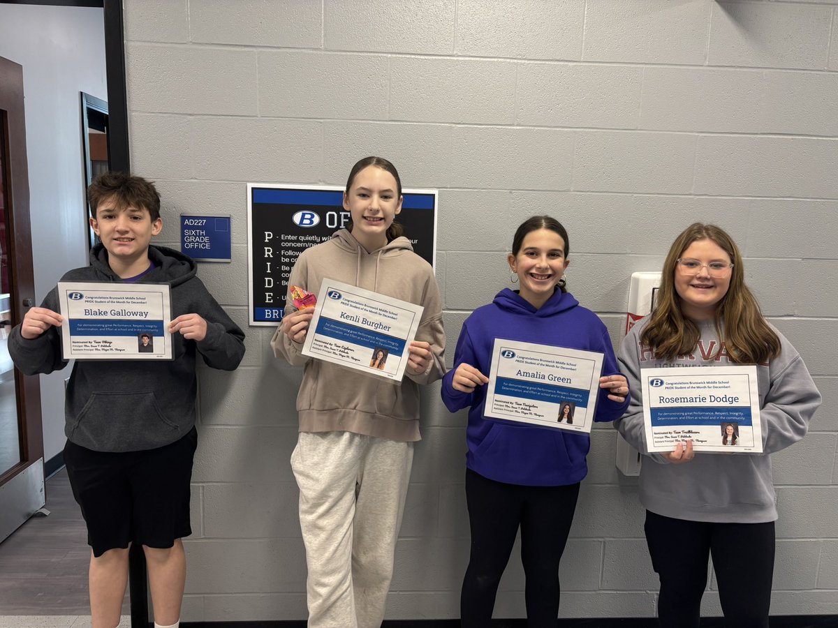 Congratulations to our sixth grade December students of the month!!! #BrunswickPRIDE